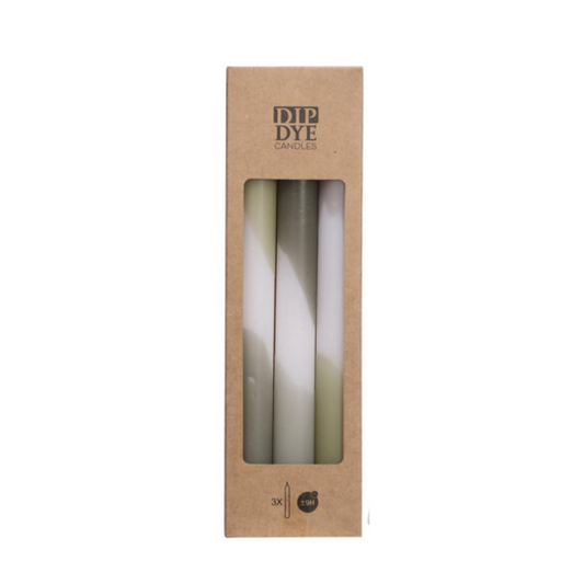 Dinerkaarsen Dip dye olijf-mint s/3