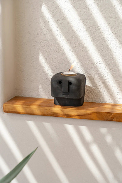 Bazar Bizar - Sumba Stone #26 Theelichthouder – Antraciet Zandsteen
