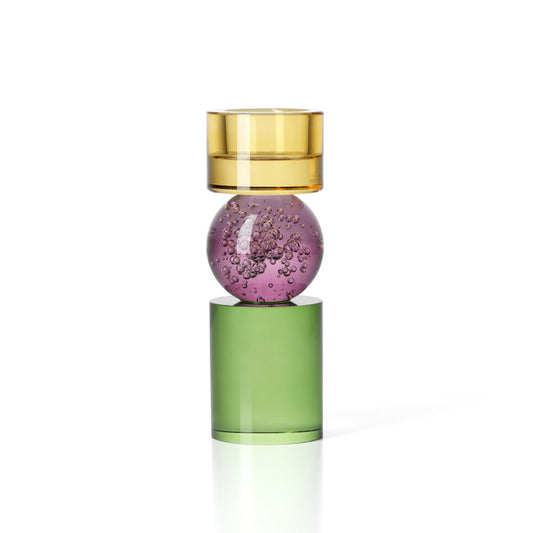 Bazar Bizar - Solar Jewel Theelichthouder – Groen, Lila & Amber Recycled Glas (High)
