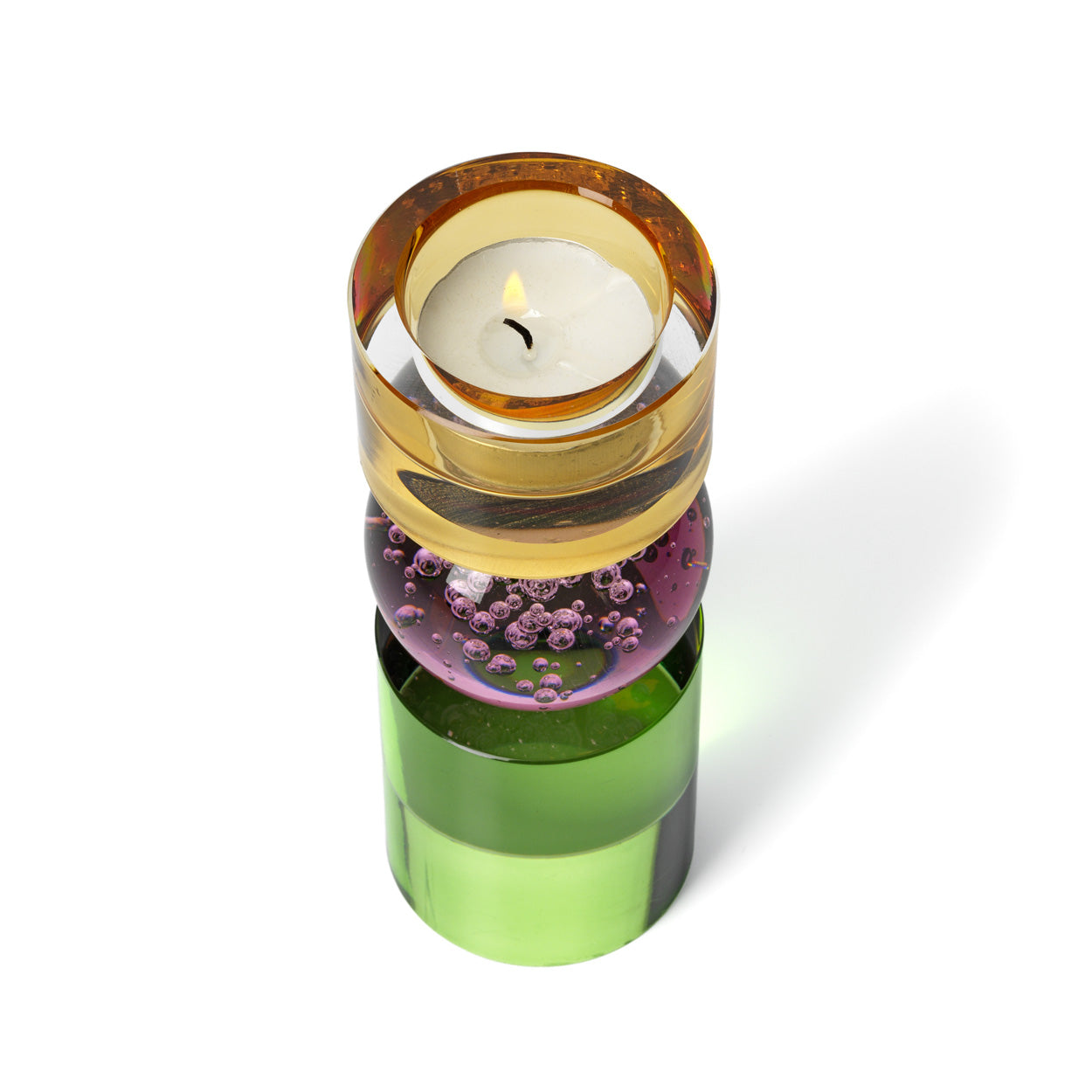 Bazar Bizar - Solar Jewel Theelichthouder – Groen, Lila & Amber Recycled Glas (High)