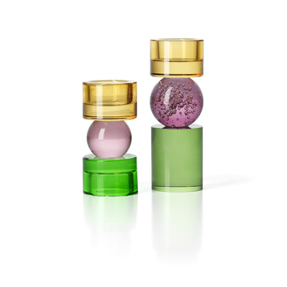Bazar Bizar - Solar Jewel Theelichthouder – Groen, Lila & Amber Recycled Glas (High)