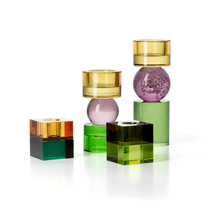 Bazar Bizar - Solar Jewel Theelichthouder – Groen, Lila & Amber Recycled Glas (High)
