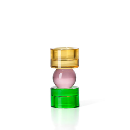 Bazar Bizar Solar Jewel Theelichthouder – Groen, Roze & Amber Recycled Glas (Low)