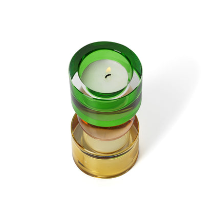 Bazar Bizar Solar Jewel Theelichthouder – Groen, Roze & Amber Recycled Glas (Low)