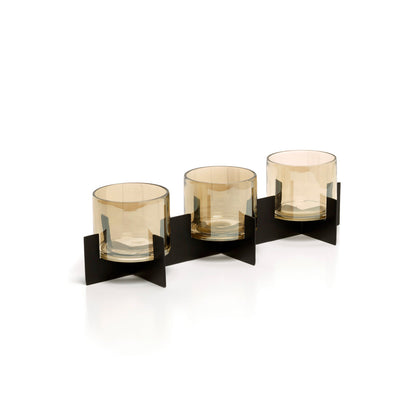 Bazar Bizar Trio Noir Theelichthouder – Zwart Metaal & Glas (39 cm)