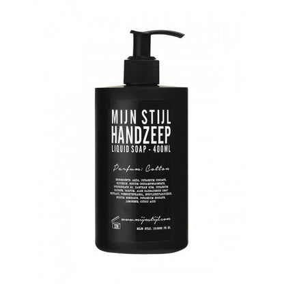 Mijn Stijl handzeep Cotton in 400 ml zwarte fles met pompje