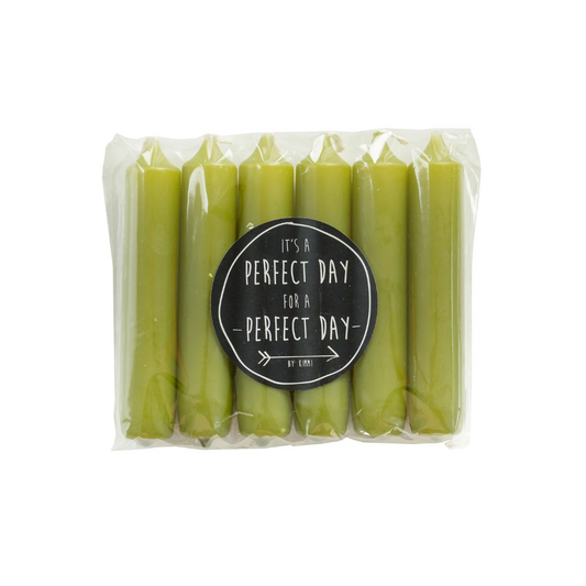 Rustik Lys cadeau dinerkaarsen Olive – 6 olijfgroene kaarsen van 12 cm